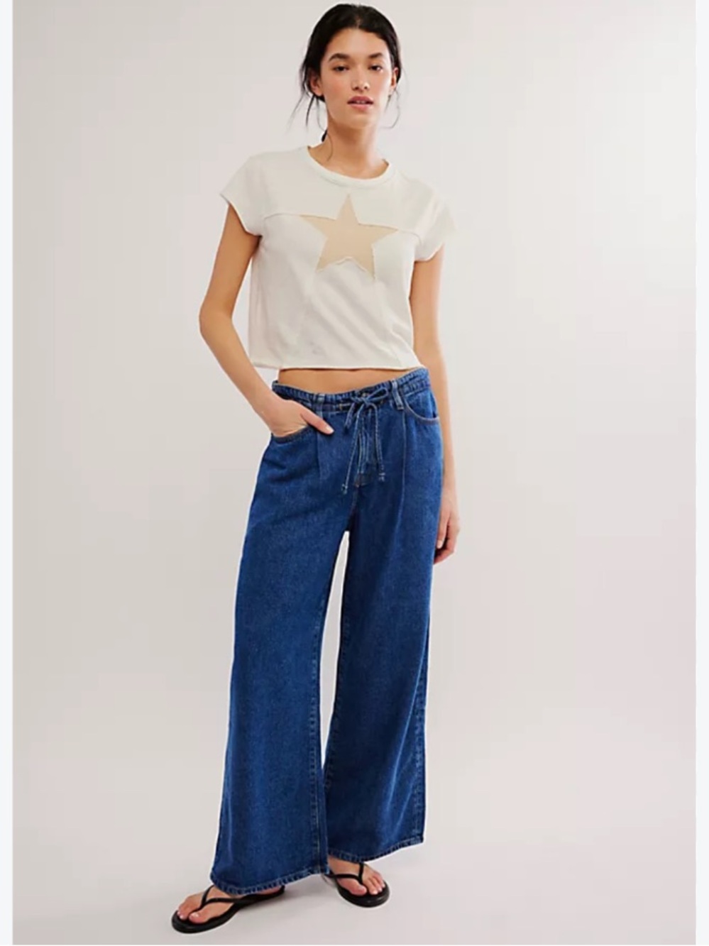 Frame Jeans Pixie Super Drape Wide Leg Drawstring in Ghost Blue